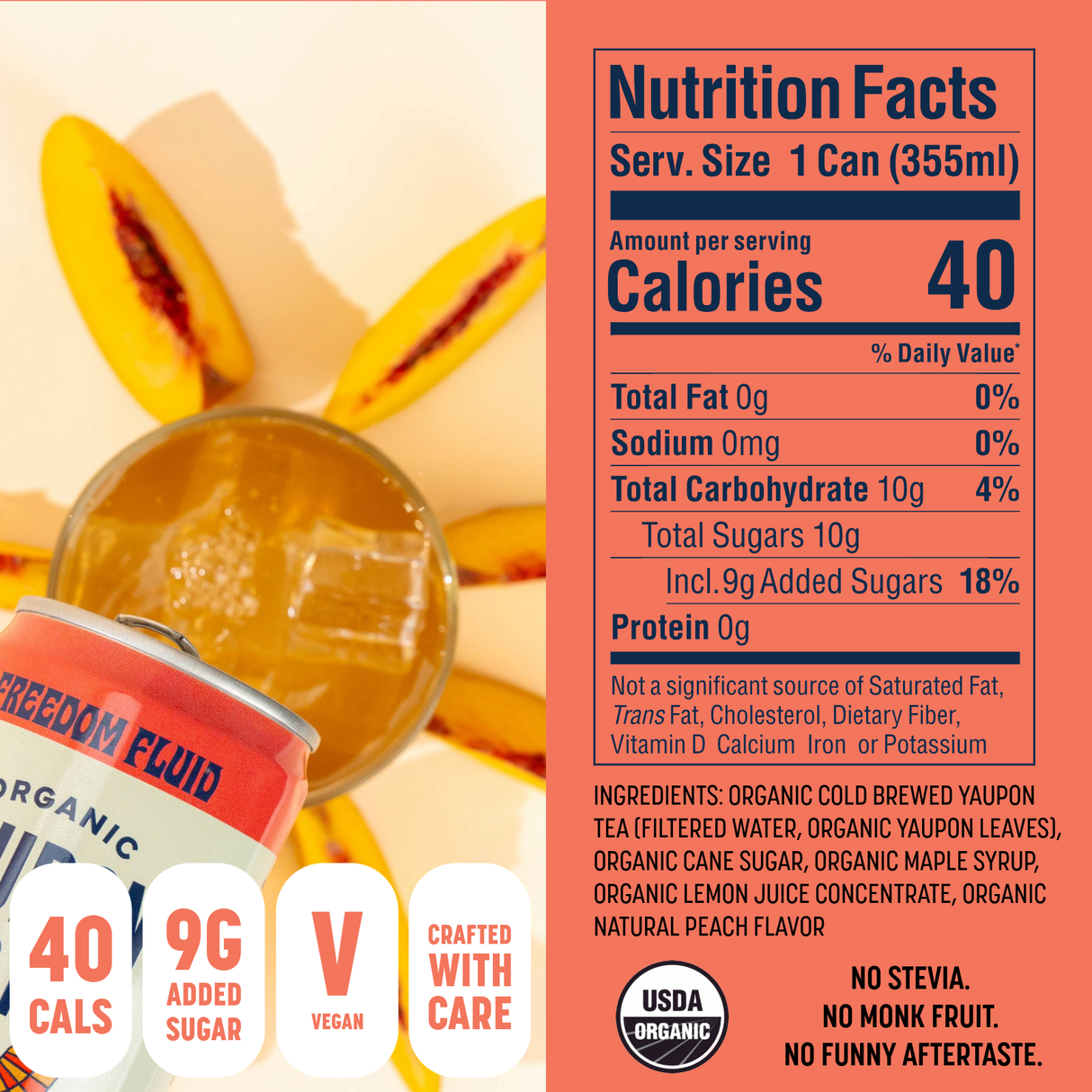 Peach, Organic Yaupon Iced Tea