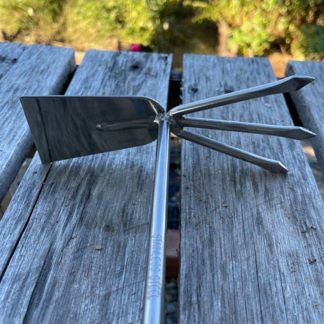 Garden Groundbreaker Tool with Hoe and Cultivator - Stainless and Hardwood