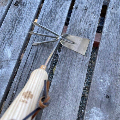 Garden Groundbreaker Tool with Hoe and Cultivator - Stainless and Hardwood