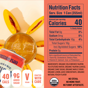Peach, Organic Yaupon Iced Tea