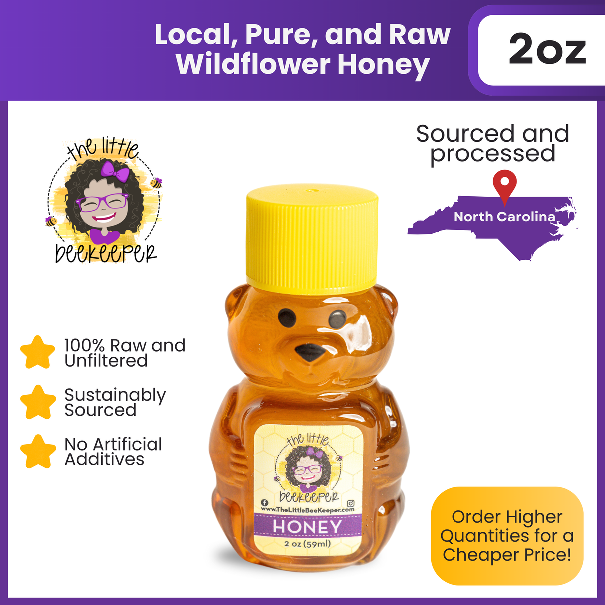 2oz Honey Bear – Local, Pure, and Raw Wildflower Honey