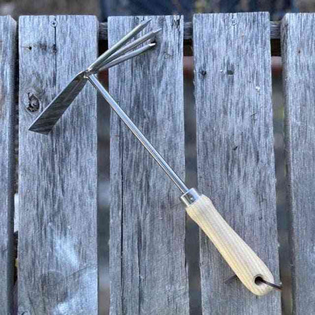 Garden Groundbreaker Tool with Hoe and Cultivator - Stainless and Hardwood