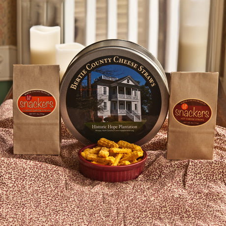 Bertie County cheese straw display; Classic Lil' Snackers is the 4 oz bag on the left. This listing is for one classic bag.