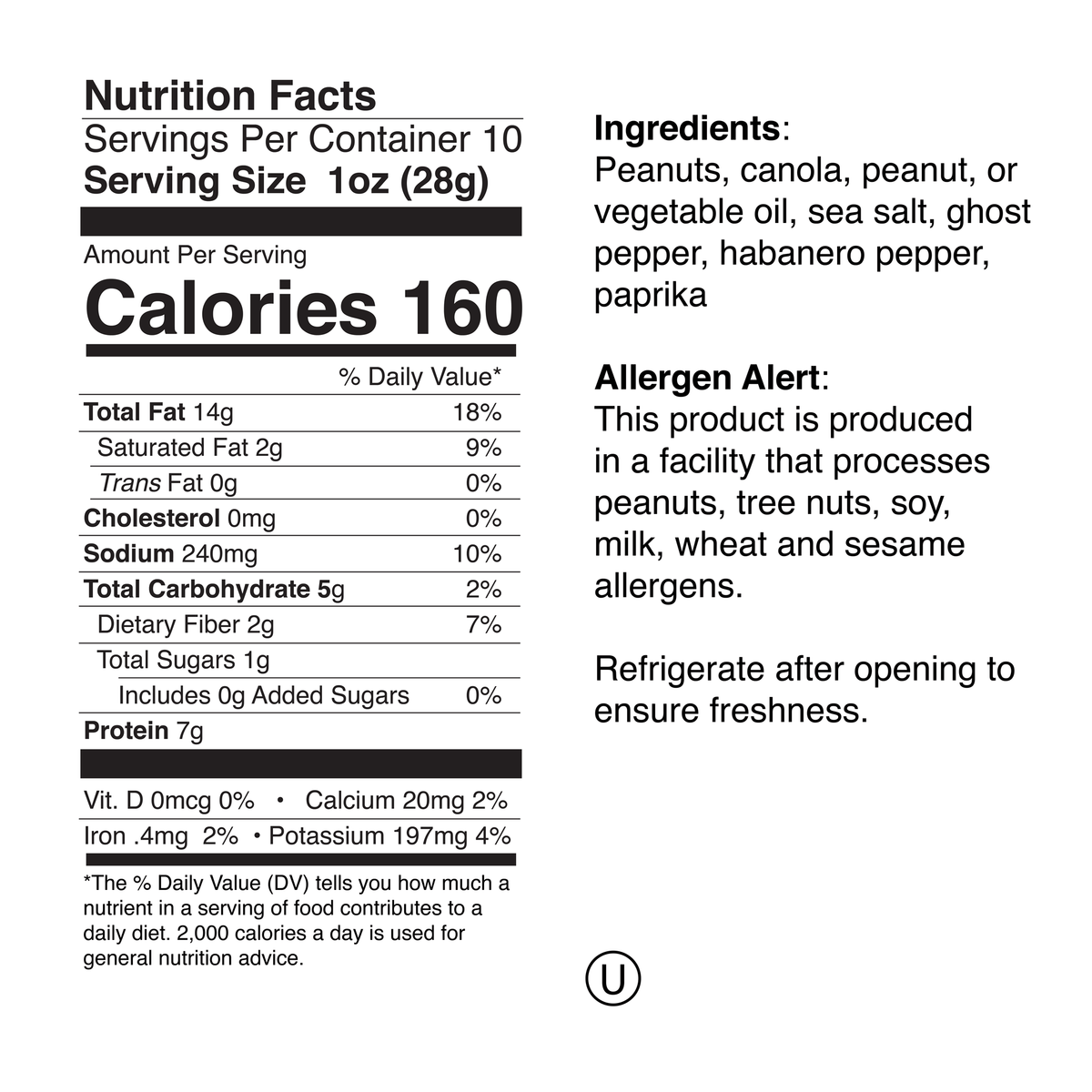 Bertie County Weeping Mary's Ghost Pepper Peanuts small jar nutrition and ingredients