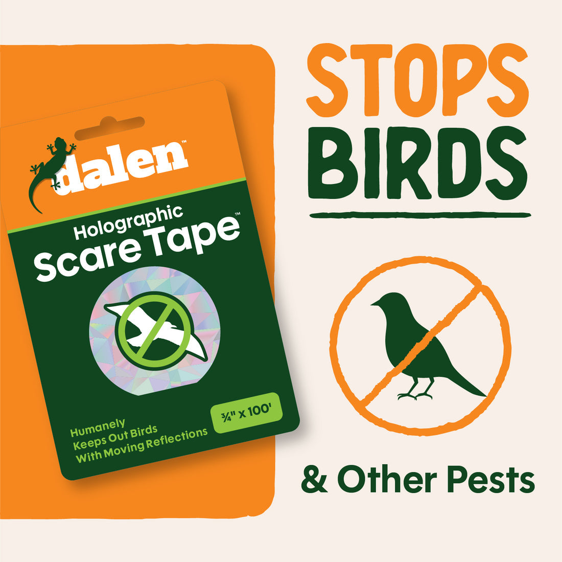 Dalen Holographic Scare Tape - 3/4 in x 100 ft - bird deterrent features