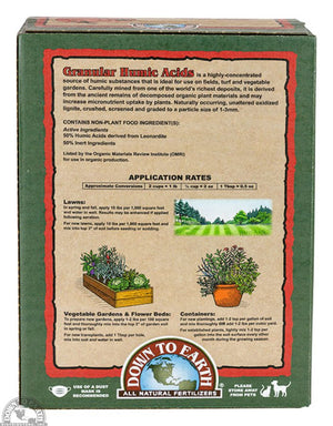 Down To Earth Granular Humic Acids Soil Amendment - 5 lb — back of package