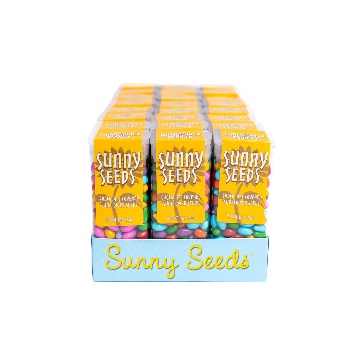 Rainbow colored Sunny Seeds® in 1 oz tubes