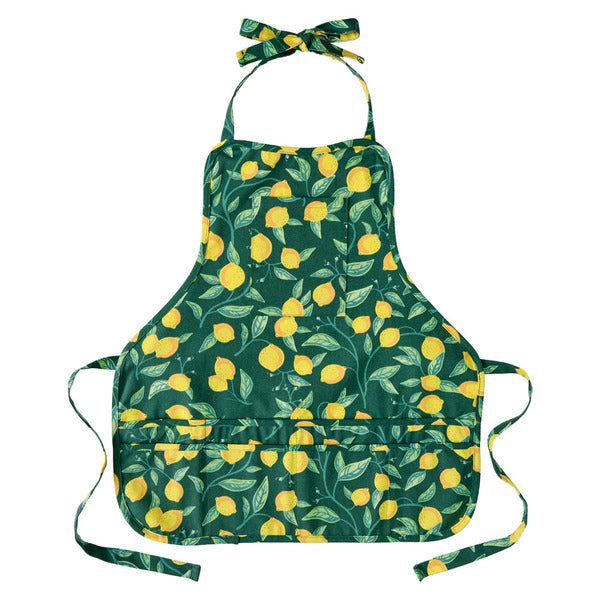 Kirkton House long gardening apron in the lemon pattern