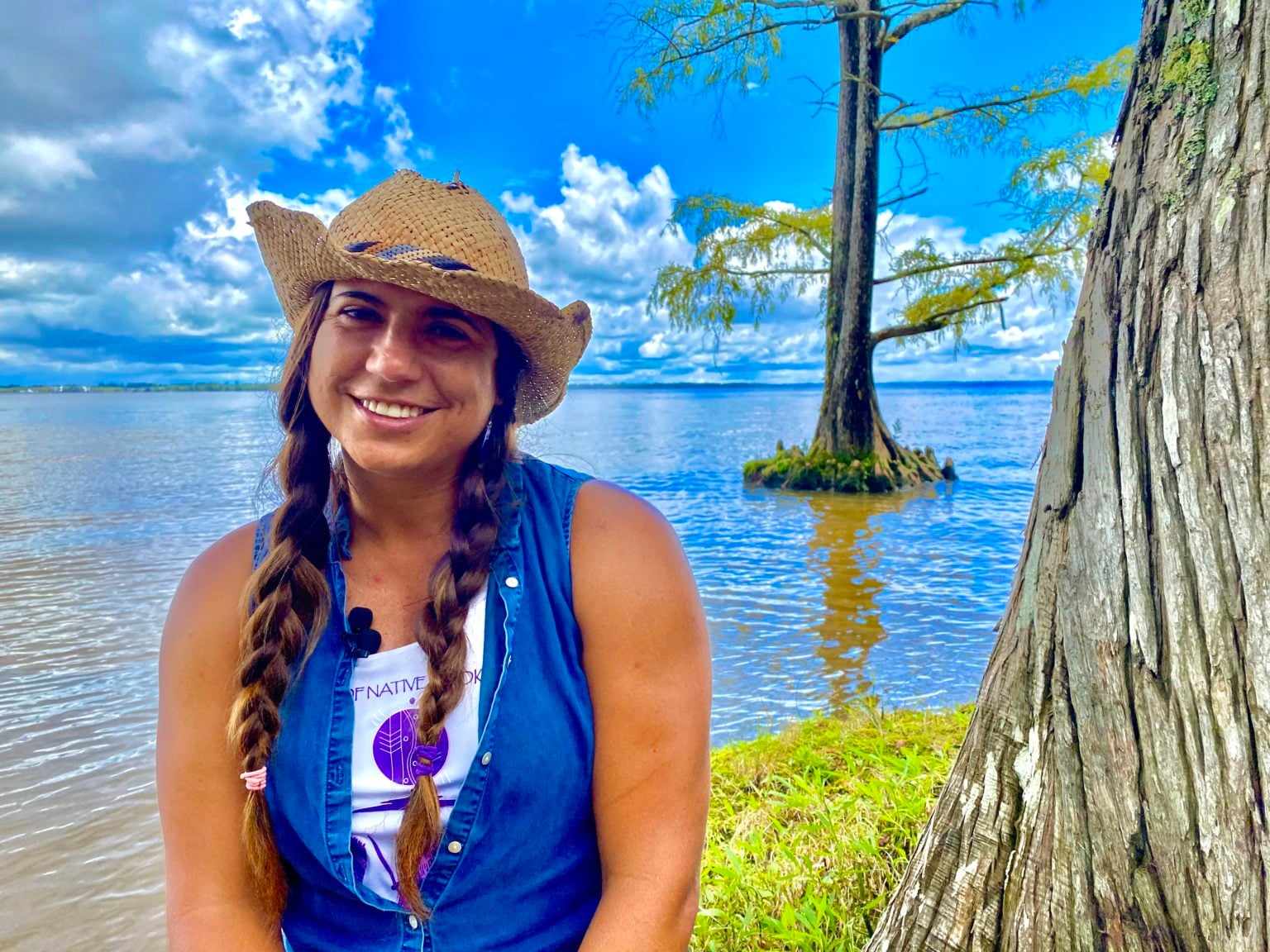 Elizabeth Roach Cain smiling beside the Chowan River in northeastern North Carolina