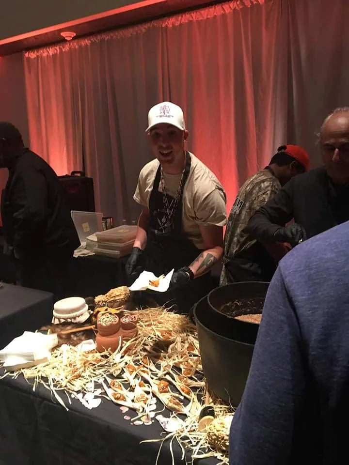 Frank Cain sharing Native foodways at the Fire Flour and Fork festival in Richmond